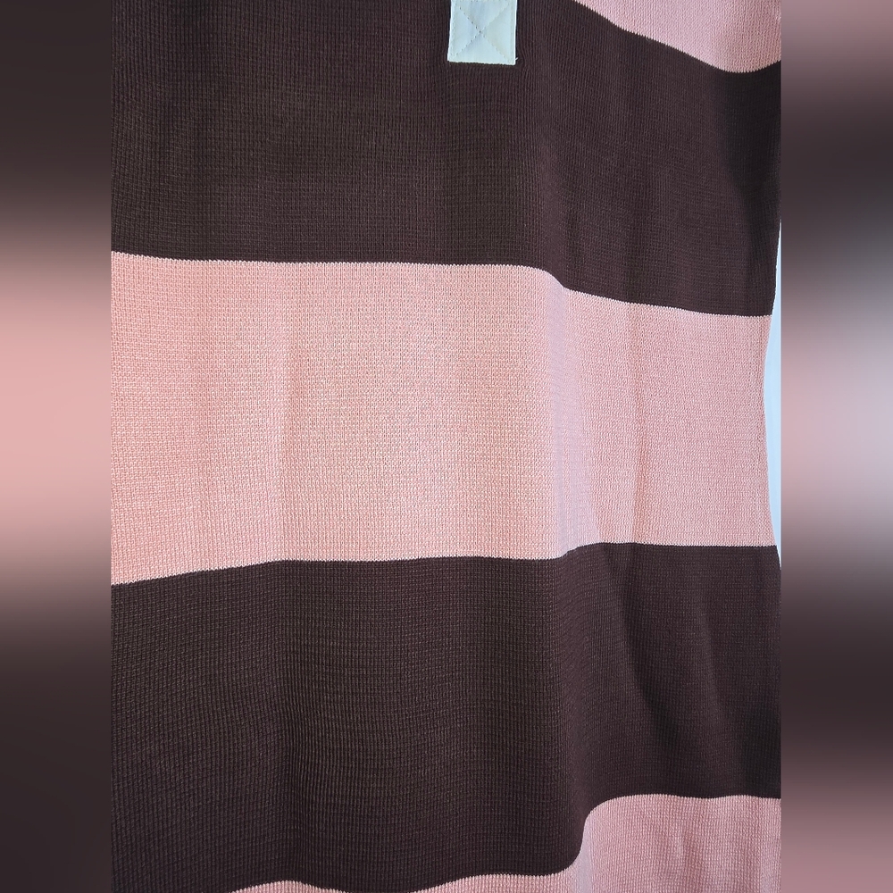 Active USA Striped Knit Polo Midi Dress - Pink & Brown Preppy Collared Sheath - Picture 11 of 15